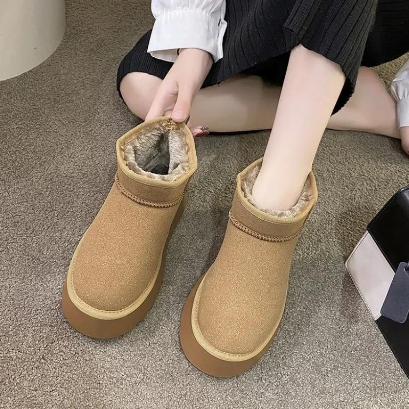 New Winter Women Short Plush Warm Snow Boots Casual Shoes Suede Fur Chelsea Ankle Boots Flats Platform Ladies Shoes Botas