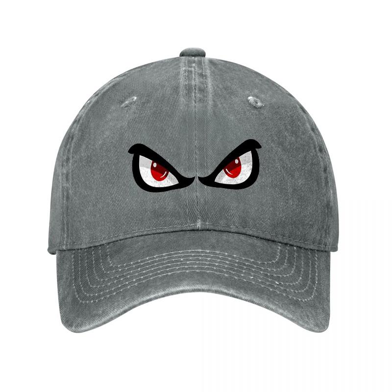 Angry Eyes Washed Cotton Baseball Cap Unisex Adjustable Hat with Bold Red Eye Graphic for Streetwear