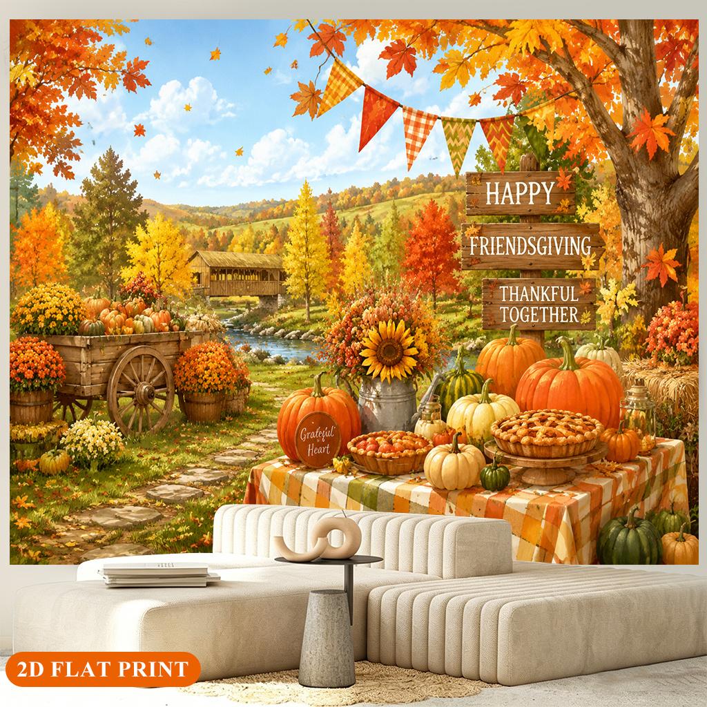 1 piece of 2D flat banner featuring autumn rural countryside scenery made of polyester fiber materialzyc