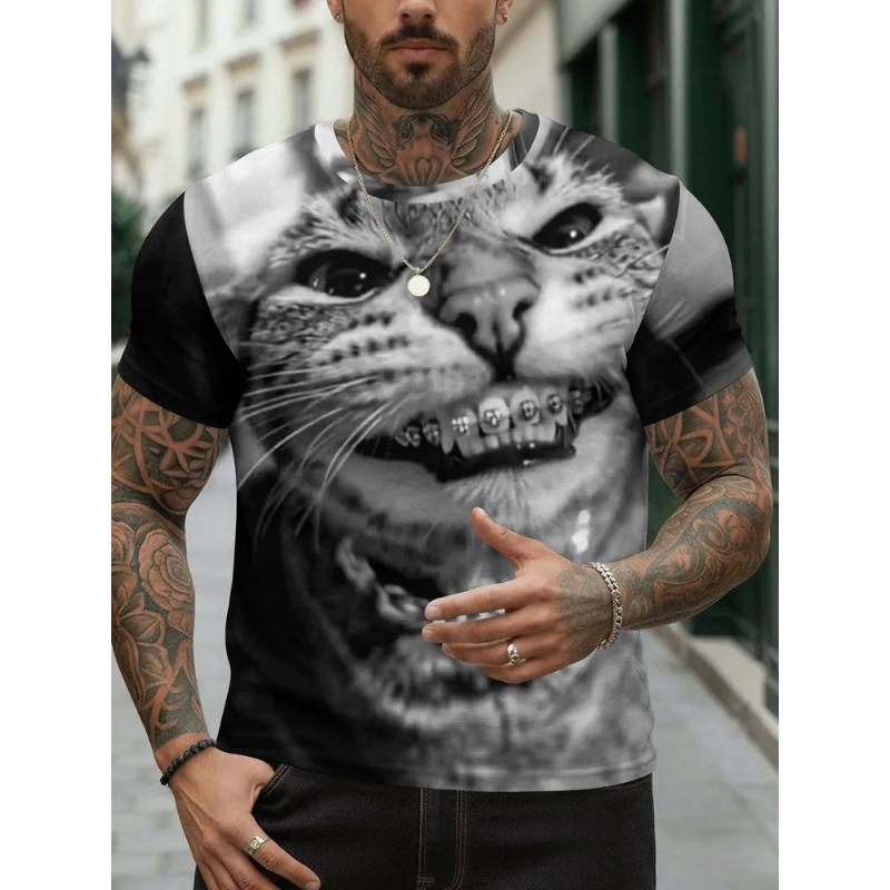 Fashion Men's Crew Neck Short Sleeve 3D Casual Color Printing Casual Short Sleeve Crew Neck T-Shirt
