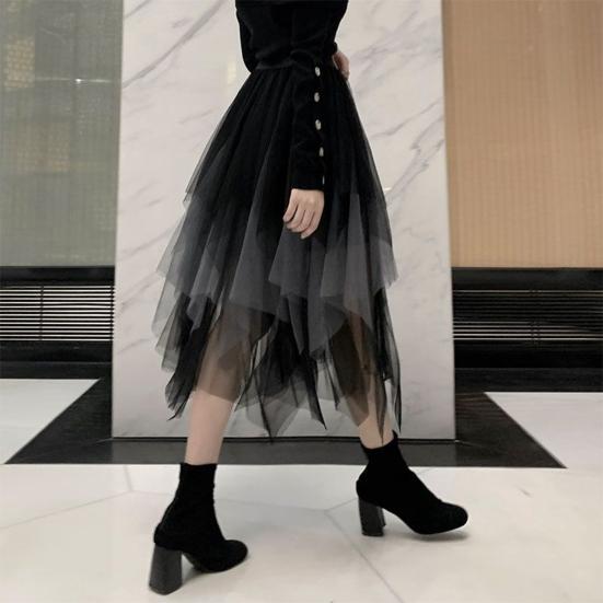 Gonna Donna Elastica Vita Alta Design Irregolare Orlo Multistrato Gonna Midi Decorata con Strass Scintillanti Gonna Party Modellante per Uso Quotidiano
