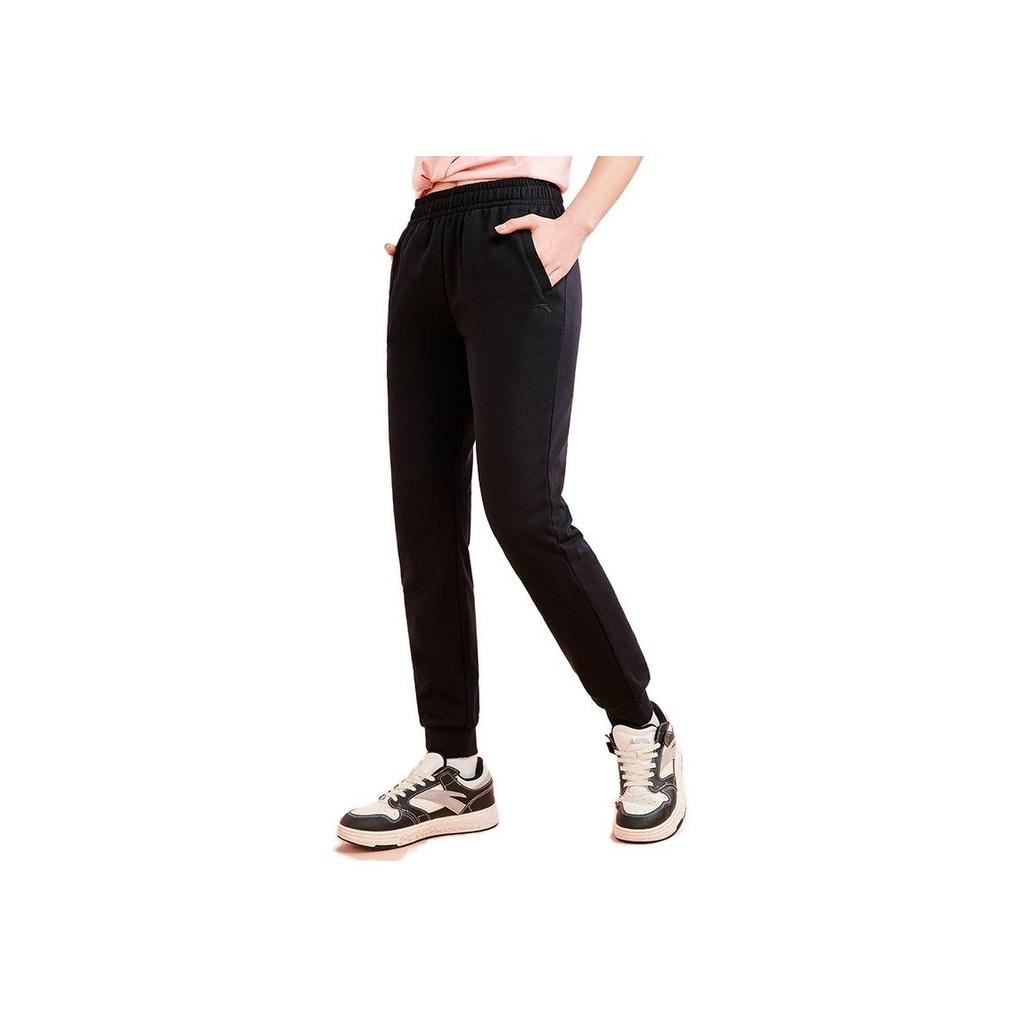 Anta Solid Color Mid Waist Cuffed Fleece Casual Pants Women Pants Black 962357304-1