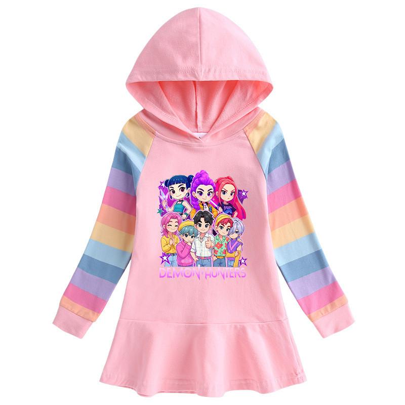 Girls Anime Cartoon Kpop Rumi Zoey Mira Hunters Printed Hooded Dress 90cm