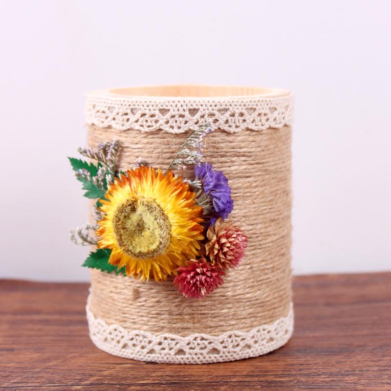 Handmade Jute Rope Pen Holder: DIY Material Kit for Flower Creation & Office Storage