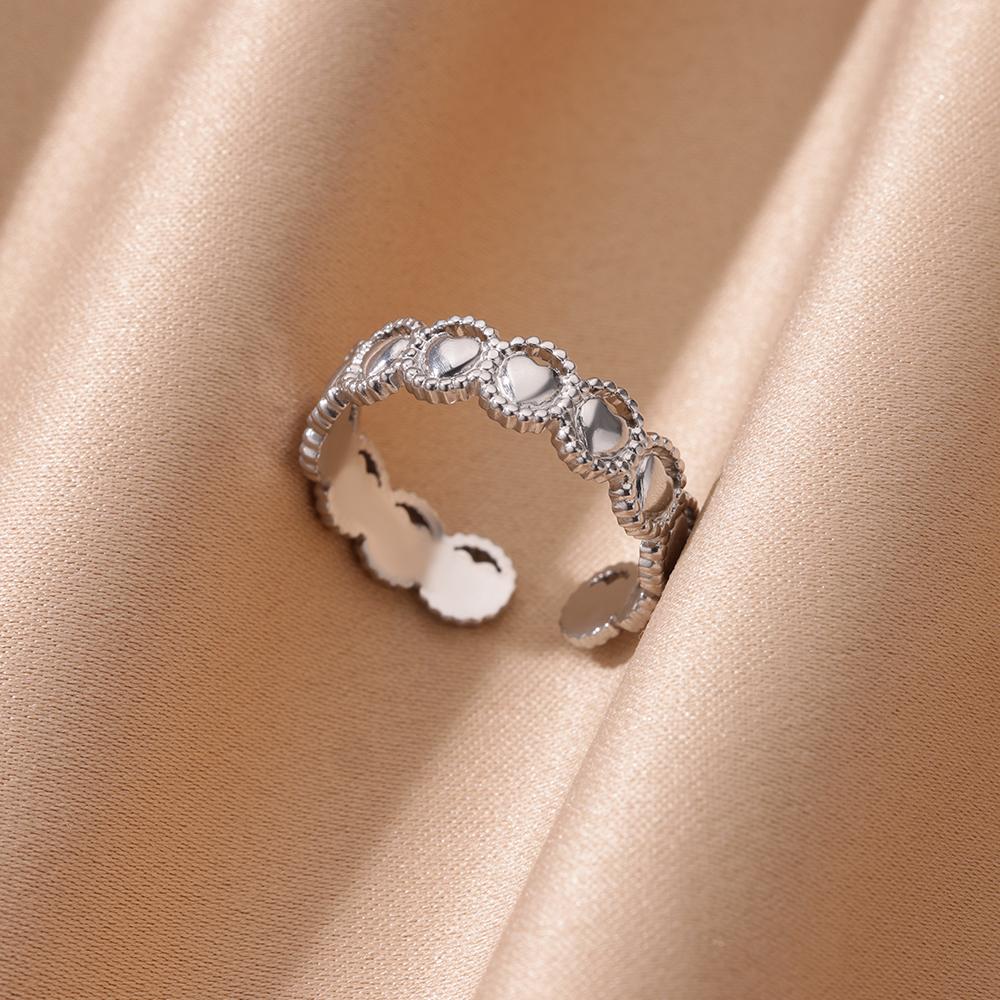 Stainless Steel Irregular Open Rings for Women Silver Color Texture Minimalist Wedding Aesthetic Finger Ring Jewelry anillos