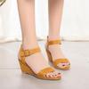 Women's Summer Mid Heel Sandals One Word Buckle Solid Flock Open Toe Roman Beach Dress Shoes