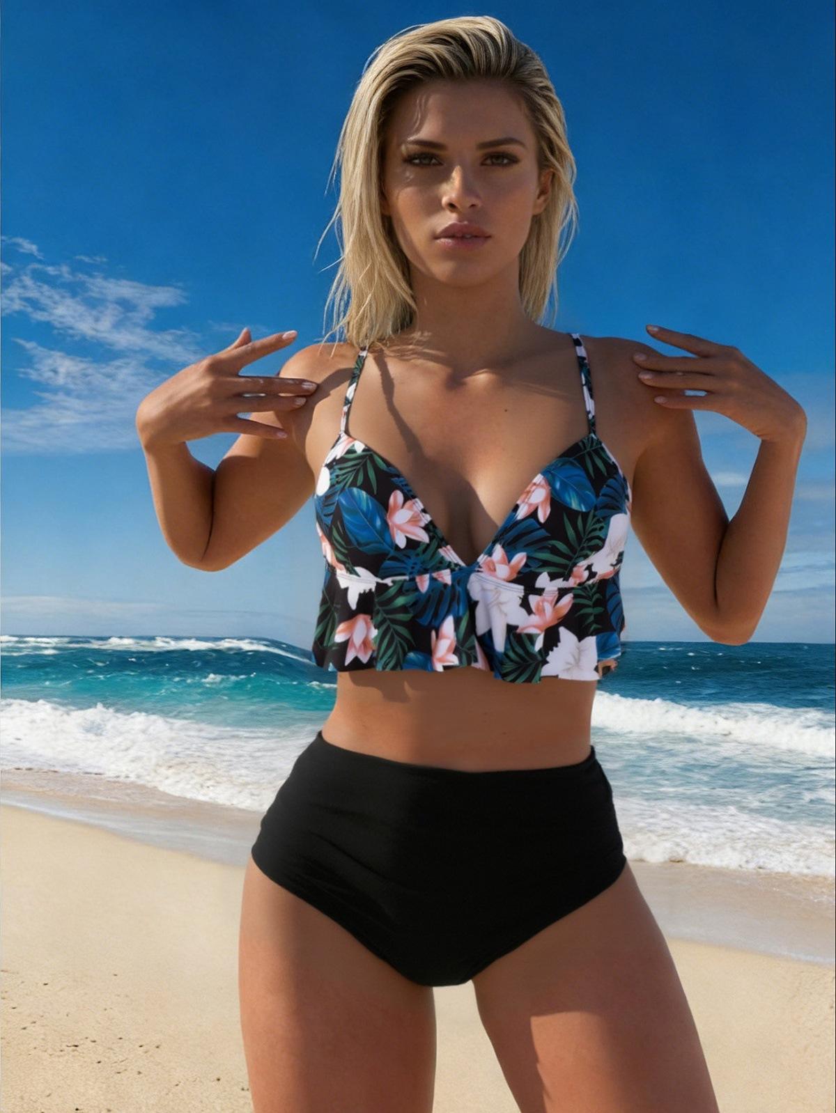 Summer sexy sleeveless halter split swimsuit bikini bikini S