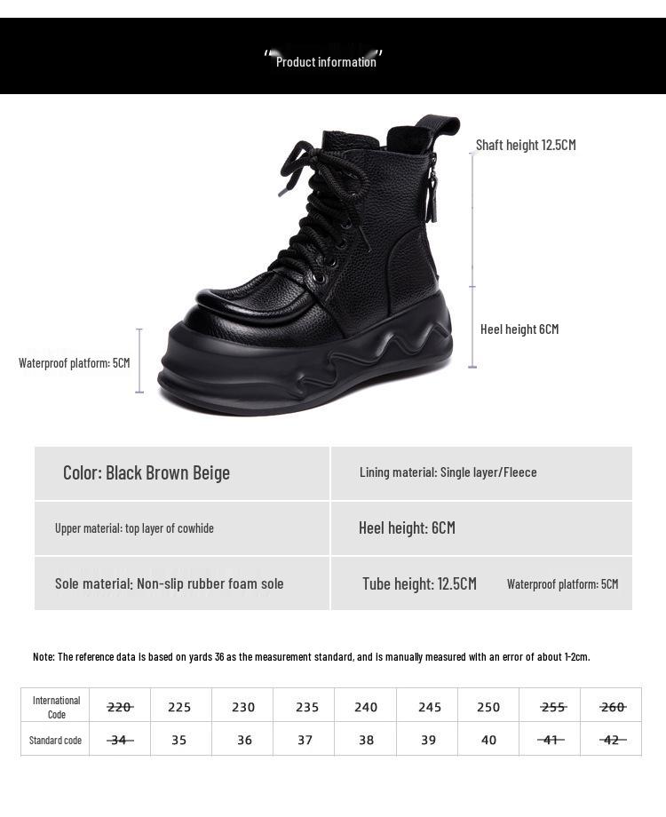 Women's Genuine Leather Retro Martin Boots - British Style Slimming Ankle Hiking Boots with Thick Sole for Autumn/Winter 2025