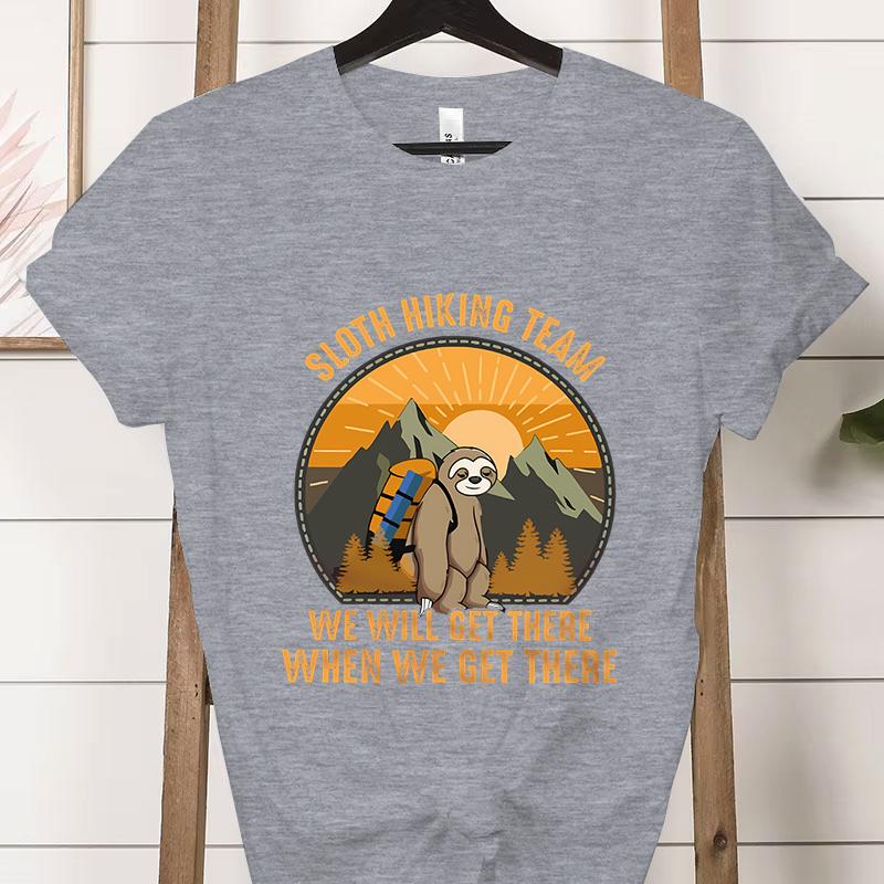 Sloth Hiking Team Printed Tshirt Adventure Hiking Lover Gifts Crew Neck Short Sleeve Tshirt Funny Sloth Moutainers Retro Shirt