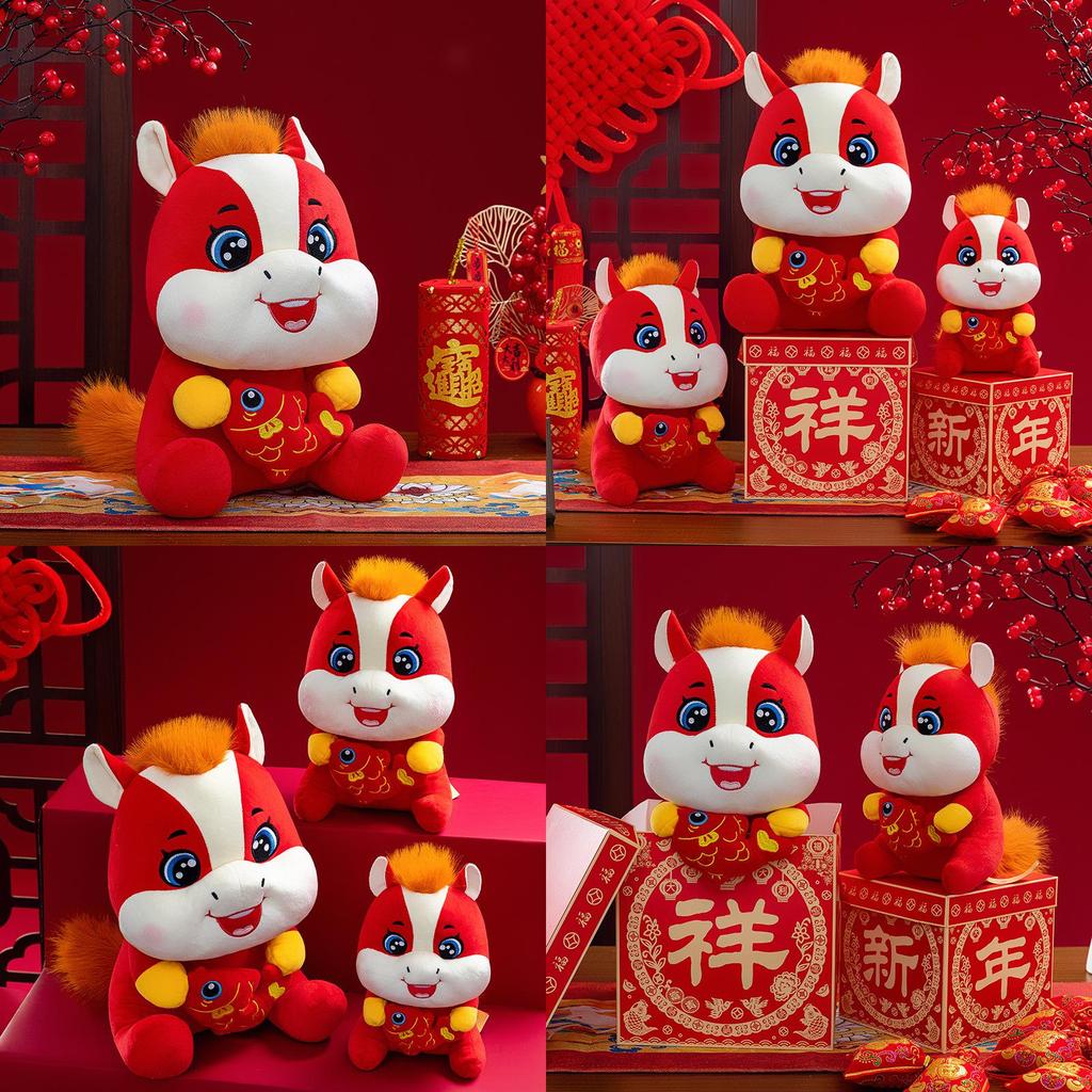 Chinese Zodiac Year Of The Horse Plush Toy With Fish Design For Celebration Gifts