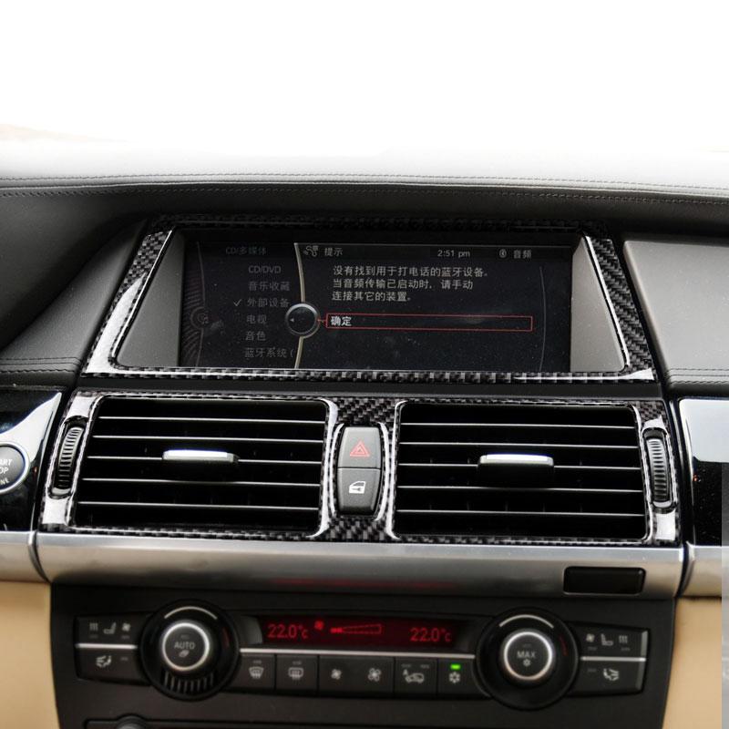 AAACH1 For BMW X5 X6 E70 E71 Accessories Car Interior Air Conditioning CD Console Panel Cover Decoration Trim Carbon Fiber Car Styling