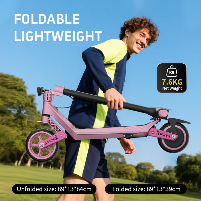 E-Scooter (6-12 Y), 6.5" Foldable Kids Scooter with Front & Rear Spring Suspension, Max Speed 16 Km/h, Range 10-12 Km, Suitable for Girls & Boys
