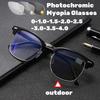 Retro Small Frame Photochromic Myopia Glasses Men's Business Anti Blue Light Glasses Fashion Minus Sight Eyeglasses 0 To -4.0