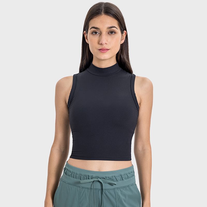 Original Fitness Yoga Wear Tops Women's Quick-Drying Slim Fit Fashion Tape Pilates Training Wear Turtleneck Sleeveless Vest