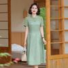 Mom's Elegant 2025 Summer Chic Short-Sleeved Improved Qipao Dress for Middle-Aged Women