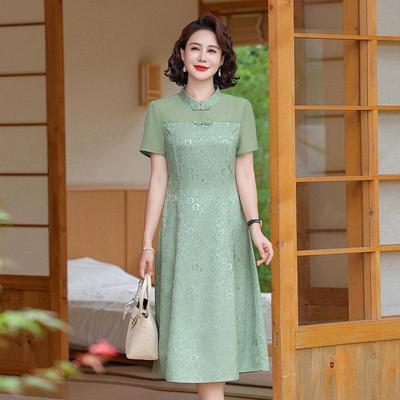 Mom's Chic Summer Short Sleeve Elegant Qipao Dress 2025 for Middle-Aged Women