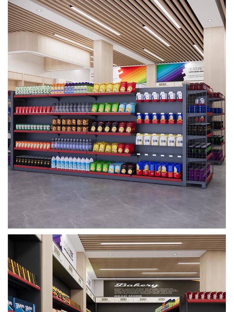 Multi-Functional Snack & Pharmacy Display Rack: Double-Sided, Multi-Layered Shelf for Convenience Stores and Supermarkets.