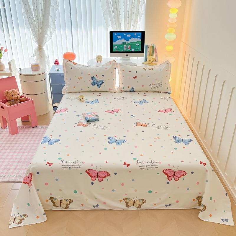 Modern Geometric Plaid Pattern Bed Sheet Set Cute Puppy Printed 100% Cotton Bed Sheets with 2 Pillowcases Home Bedding Set