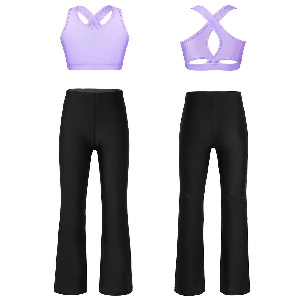 Copii Fete Fără mâneci Gâtul U Bretele de umăr Crop în spate Crop Top cu pantaloni pentru sporturi de sport