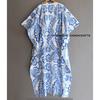 Damen Hippie Baumwolle Sommer Nachtwäsche Ikat-Druck Blau Langes Maxi Kaftankleid CKFTN-SCRN-FULL-BUYIT-094