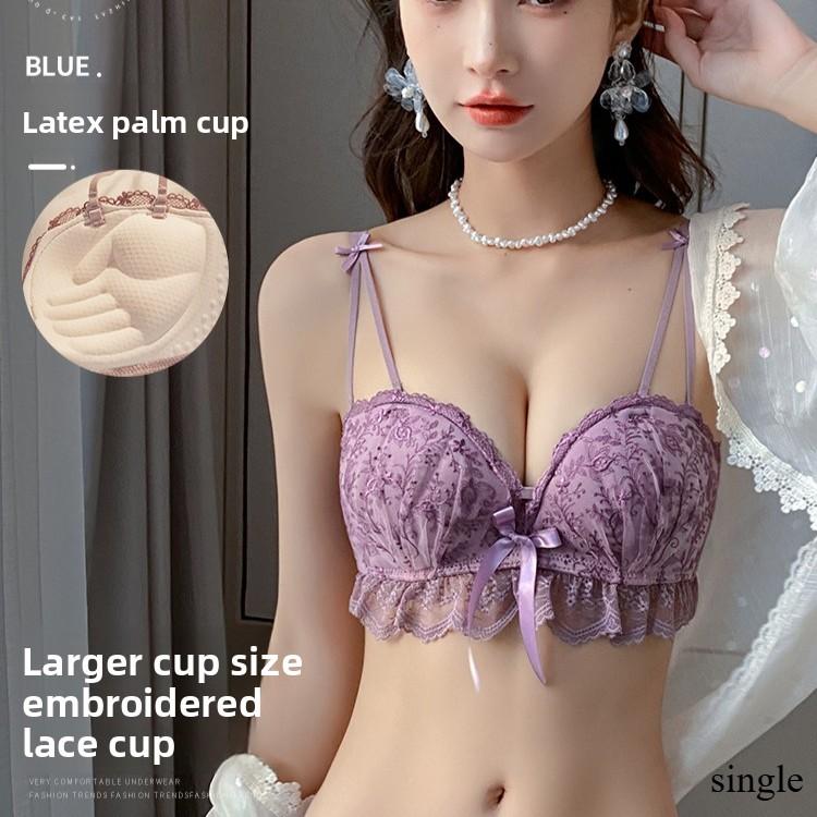 Sexy Schwarzer Spitzen-Halbschalen-BH mit Rückenverschluss, Verdickter Push-Up mit seitlicher Raffung, Formend für kleine Brüste, Sommer-Damen-BH