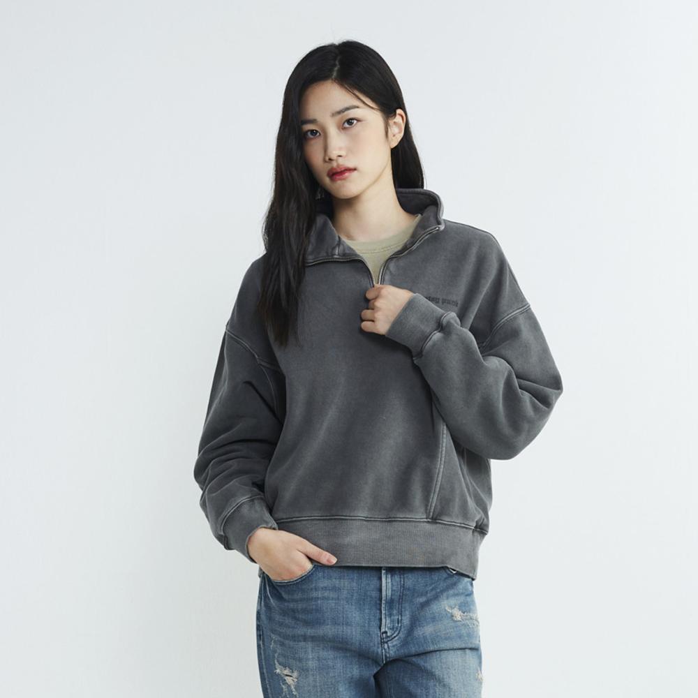 Burkeru Women S 2-Ply Terry Graphic Dyed Half-Zip (B235Ts560P) Charcoal Gray Charcoal Grey_Free