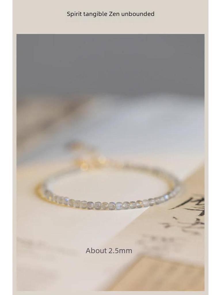 Natural Gray Moonstone and Labradorite Crystal Bracelet - Elegant, Simple Gift