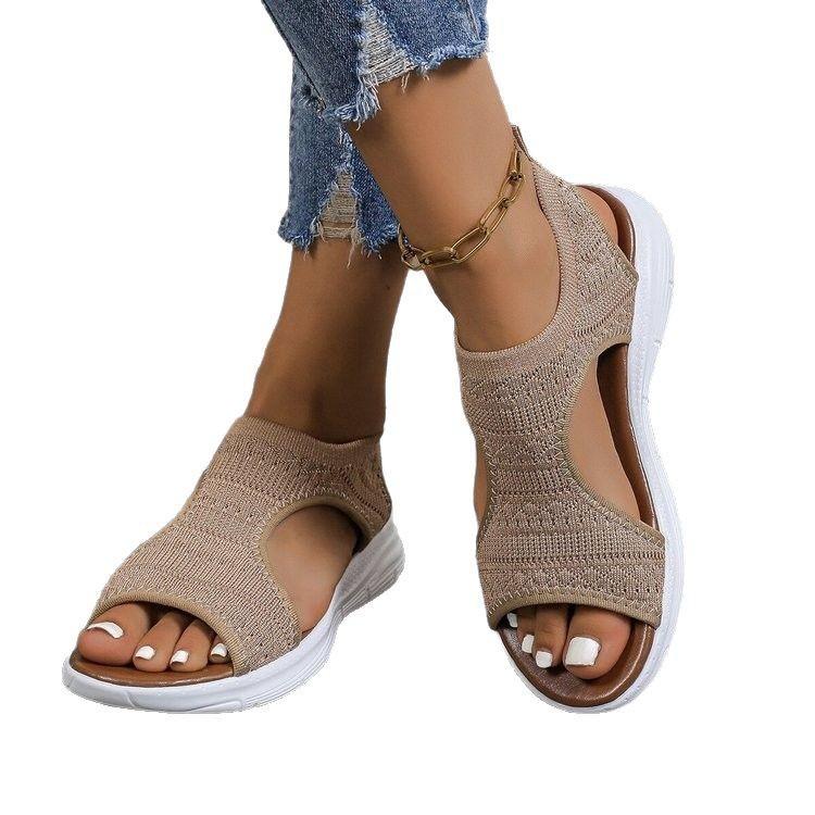 Shoes 2025 summer new fashionable large size flat-bottomed fly-woven women's sandals