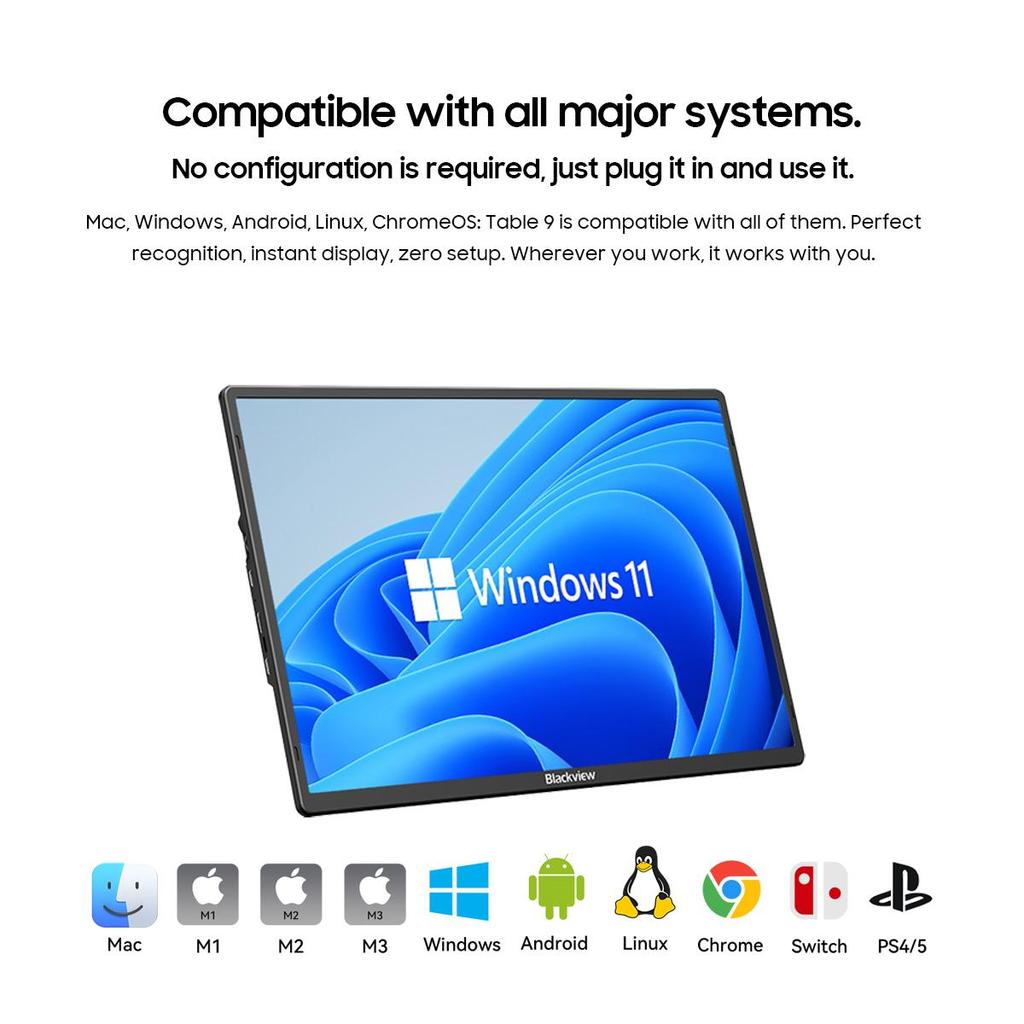 Blackview Table 9 Portable Monitor 16Zoll FHD Laptop Screen Extender Up and Down