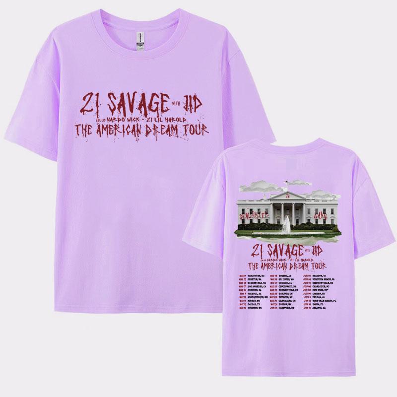 Rapper 21 Savage  The American Dream Tour 2024 Concert Tshirts Men Women Hip Hop Vintage Oversized T Shirt Harajuku Streetwear