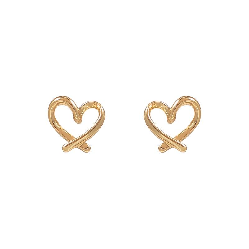 IF ME Simple Gold Heart Earrings for Women Fashion Retro Stud Earring Accessories Jewelry Gift