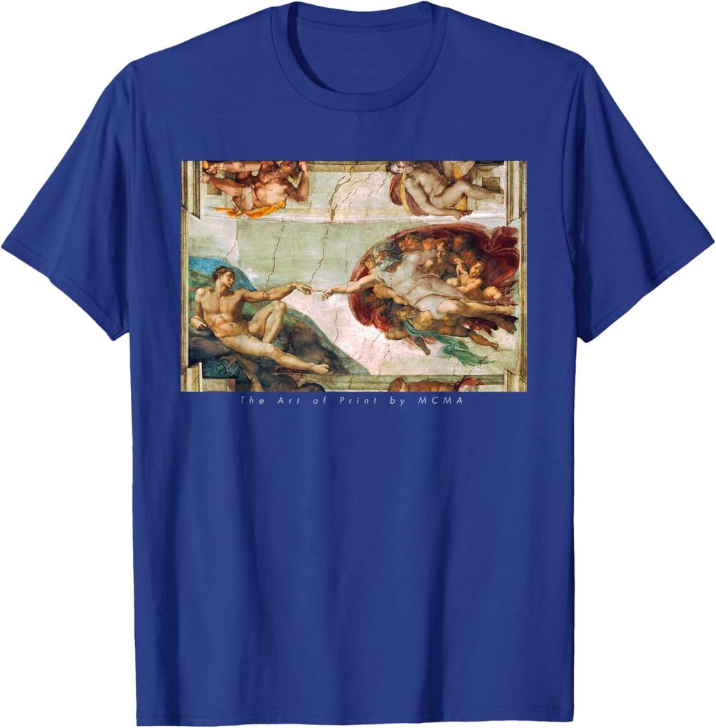 De Schepping van Adam Michelangelo Sixtijnse Kapel Grafisch T-shirt Casual Korte Mouw Katoenen T-shirt voor Mannen