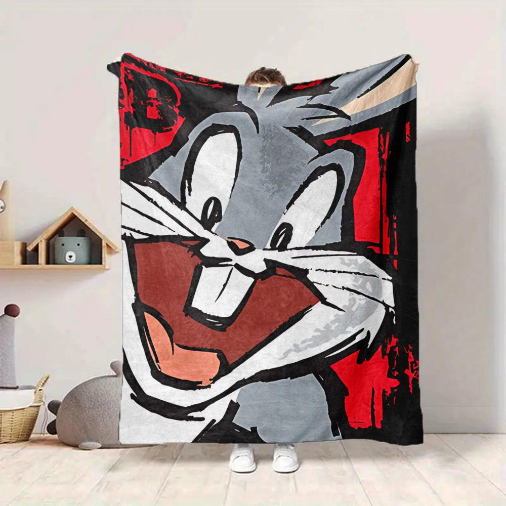 1pc Bugs Bunny Looney Tunes Flannel Throw Blanket Lightweight Soft Warm All Season Blanket for Sofa, Bed, Travel,L1028118