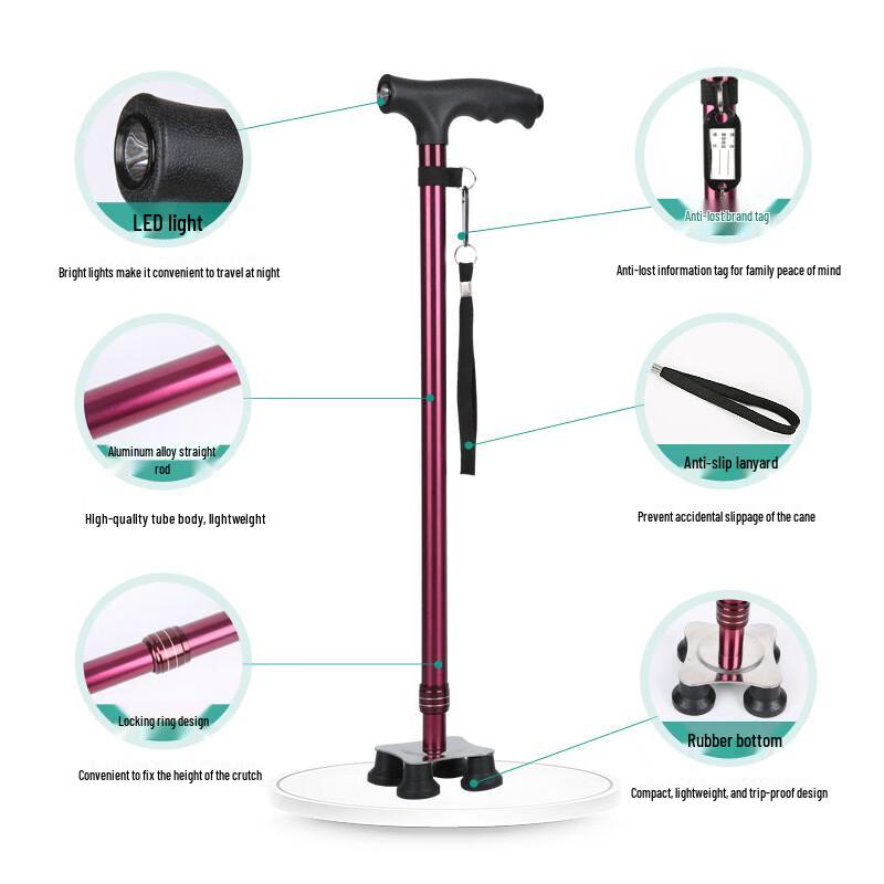 Kodeno Elderly Telescopic Walking Stick with Light