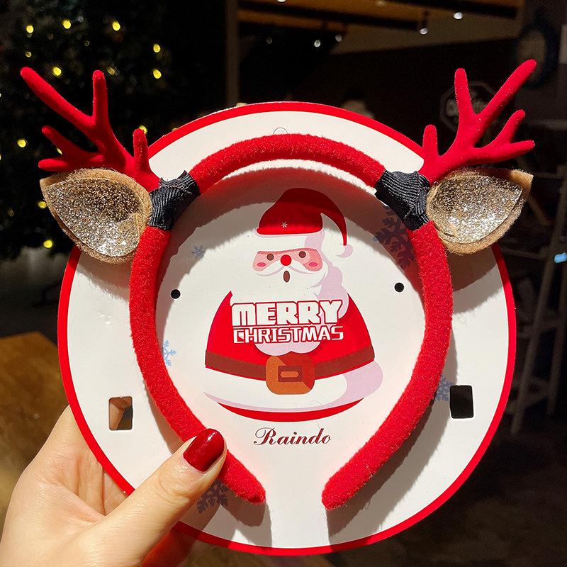 Mori Style Reindeer Antler Headband & Clips - Festive Red Hair Accessories for Women and Children