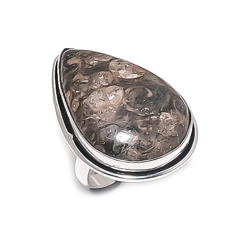 

Natural Turritella Fossil Gemstone 925 Sterling Silver Jewelry Ring Size 8 n3L90