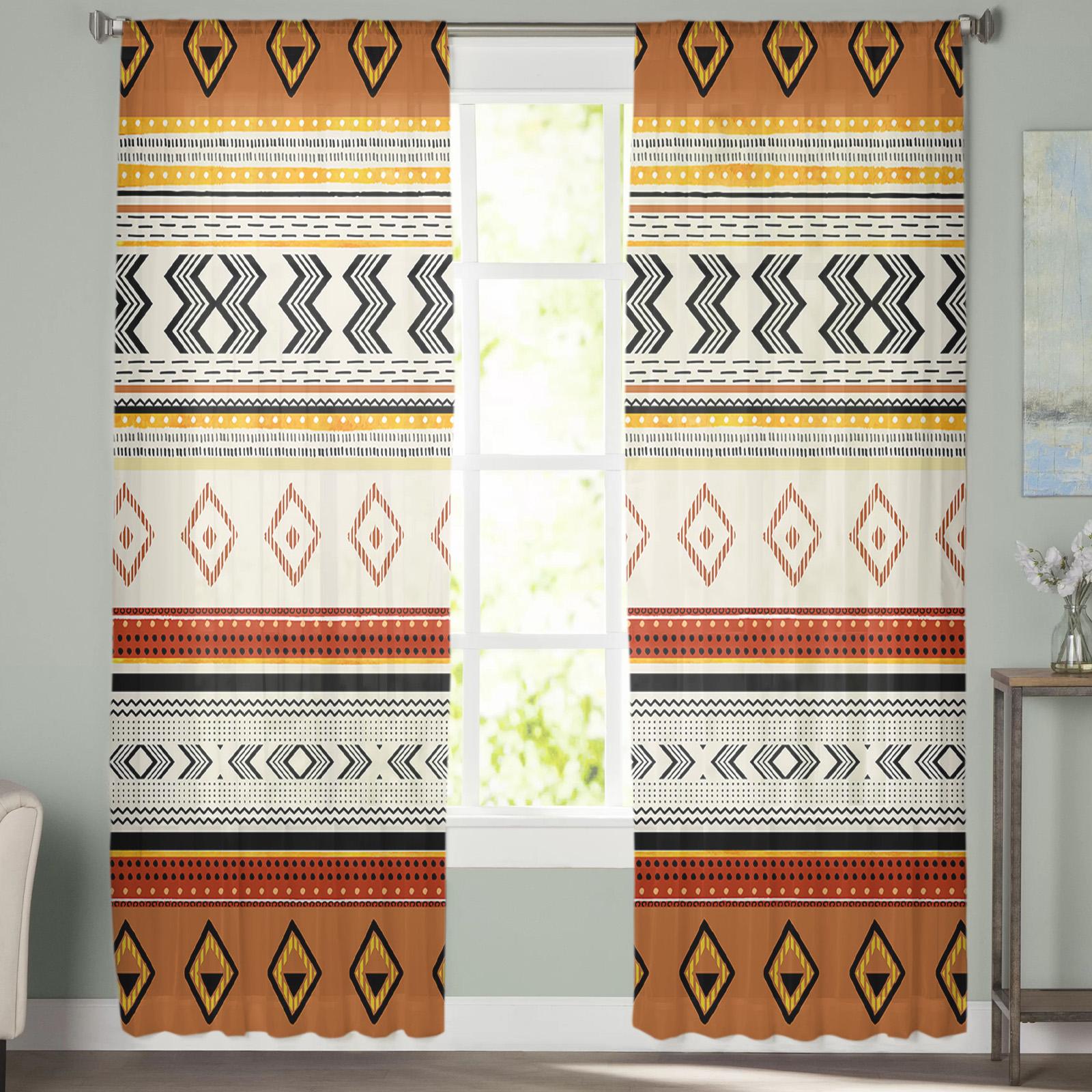 Богемный геометрический узор в полоску вуаль прозрачные шторы гостиная тюль занавеска — фото 2