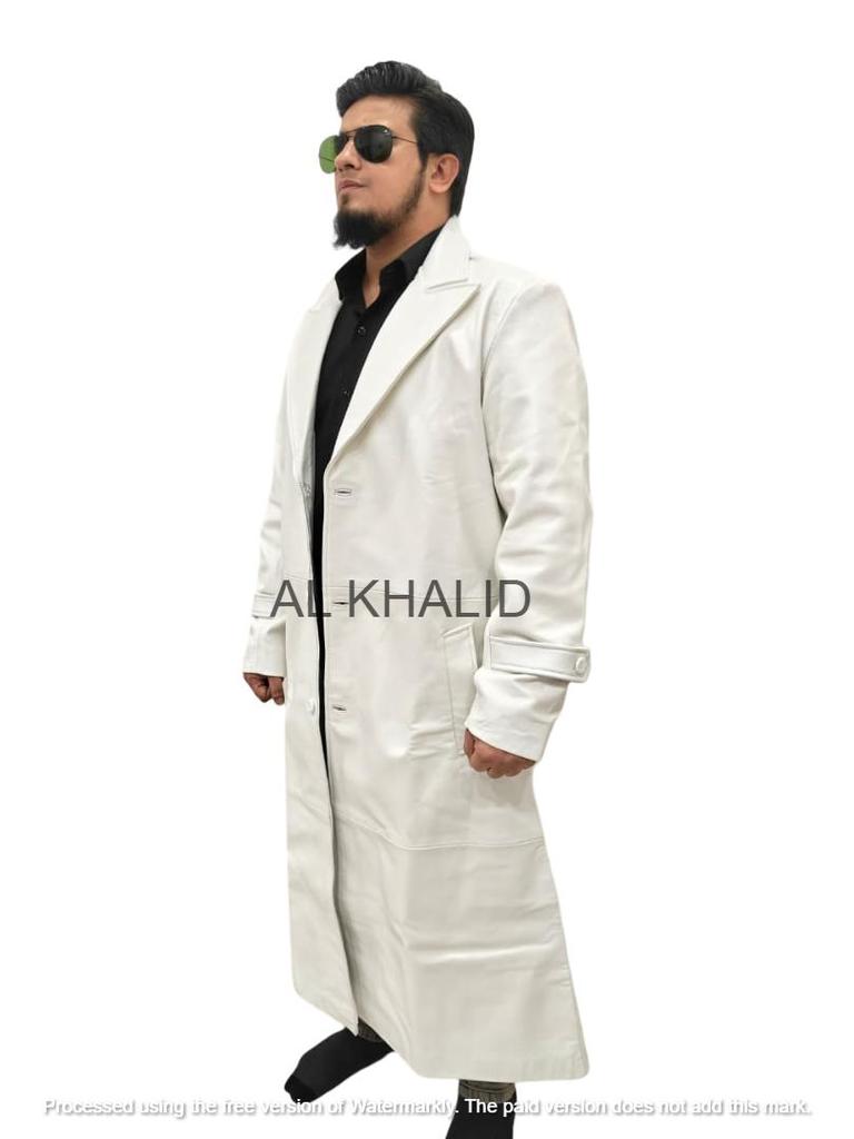 Ręcznie robiony Formalny Codzienny Roboczy Męski Płaszcz Trencz Stylowy Biały Prawdziwa Ręcznie Robiona Skóra