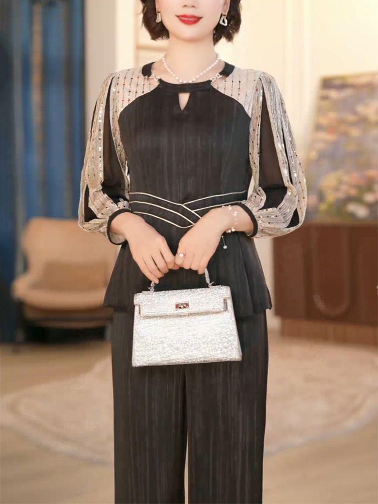 Women's 2025 High-End Spring-Autumn Slimming Two-Piece Set: Long Sleeve, Chic & Fashionable