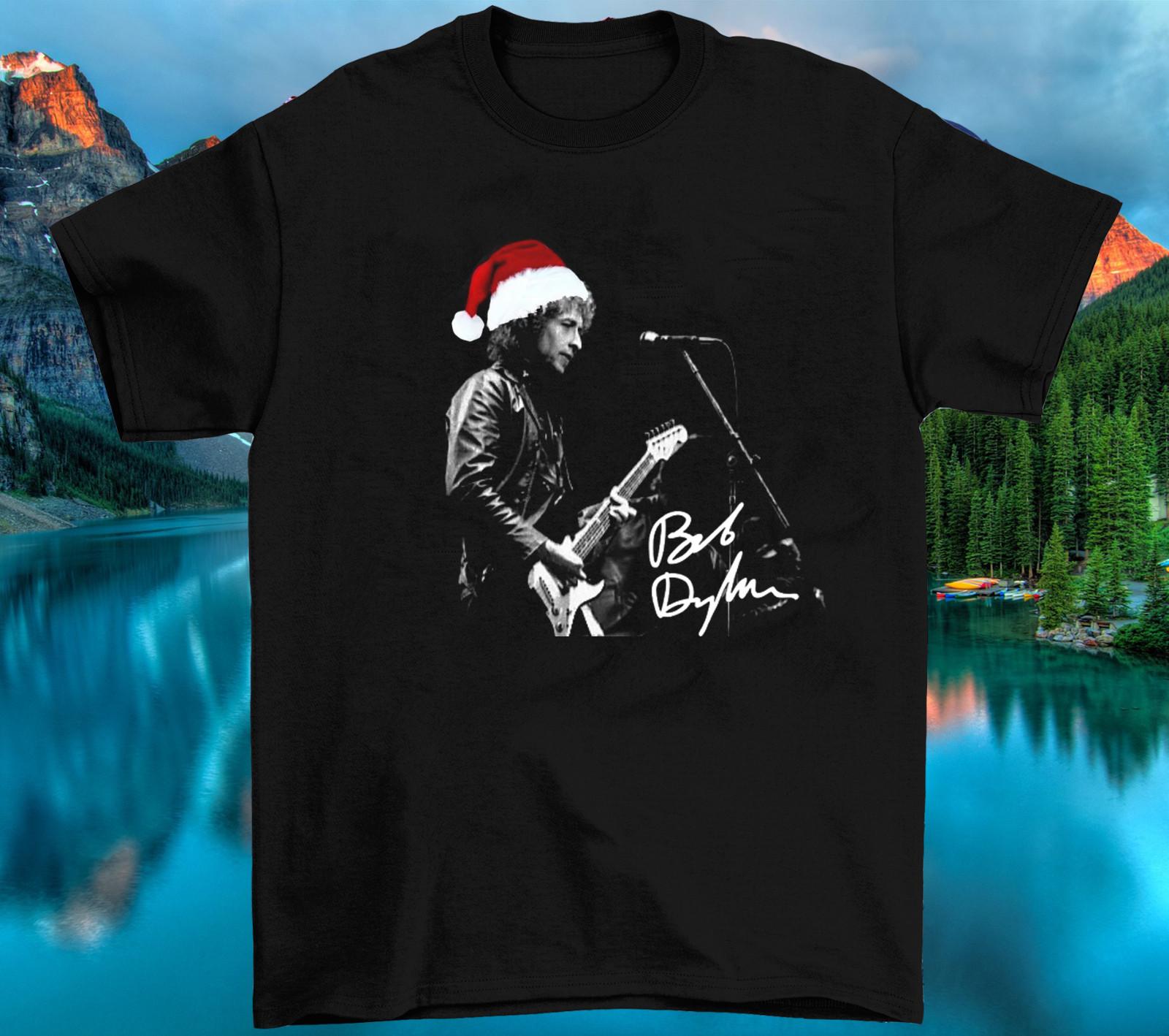 Bob Dylan Merry Christmas Signature Cotton All Size Unisex Black Shirt CM596 S