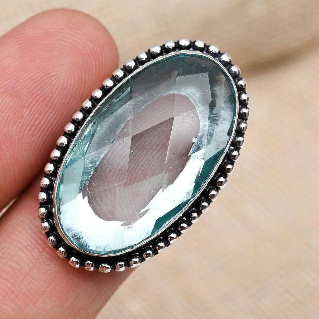 Aqua Apatite Gemstone 925 Sterling Silver Handmade Gorgeous Jewelry Ring For Her