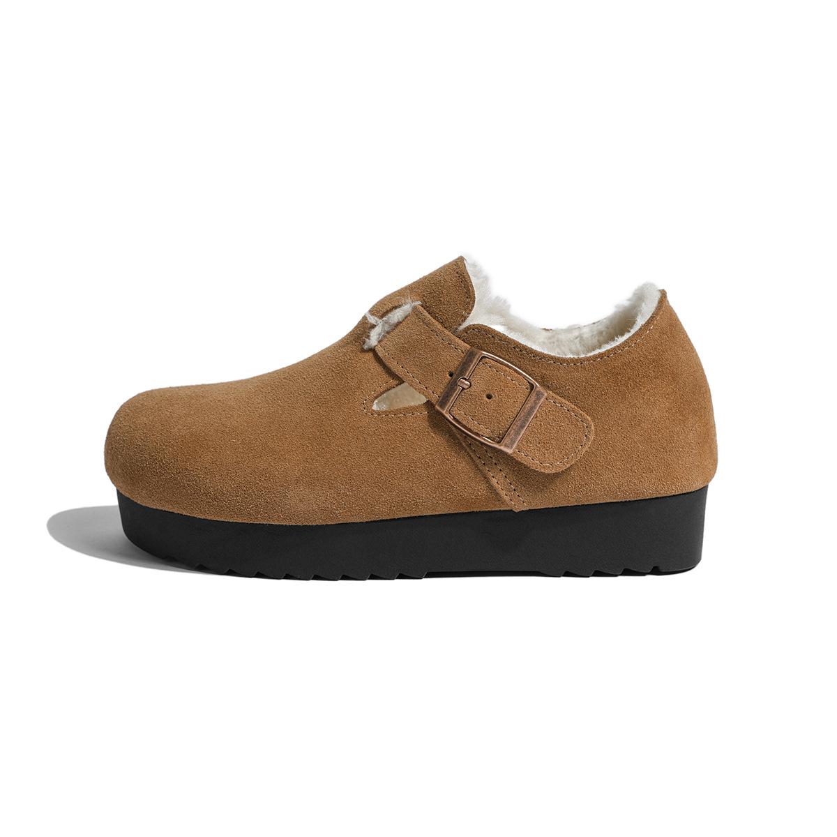 

Кожаные однослойные туфли на толстой подошве с внутренним подогревом, туфли из овечьей шерсти, зимние утепленные хлопковые туфли от северного снега 39