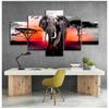 5 Paneler Elefantaffischer Canvasmålning Modern Heminredning Solnedgång Afrikanska Djurtryck Väggkonst Bilder Vardagsrum Utan Ram