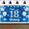 2D Plane 18th Birthday Celebration Banner In Blue and Silver Colors Made of Polyester Fiber Material