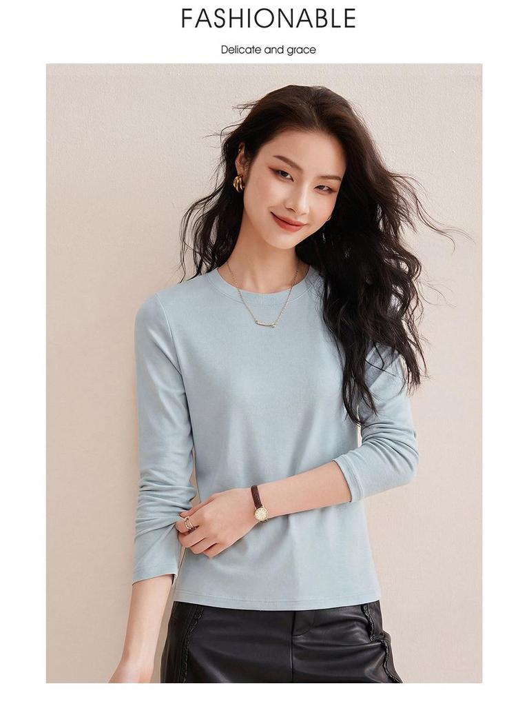 Women's Spring 2026 Round Neck Base Layer Shirt - White, Wool Blend, Skin-Friendly, Long Sleeve Warm Top