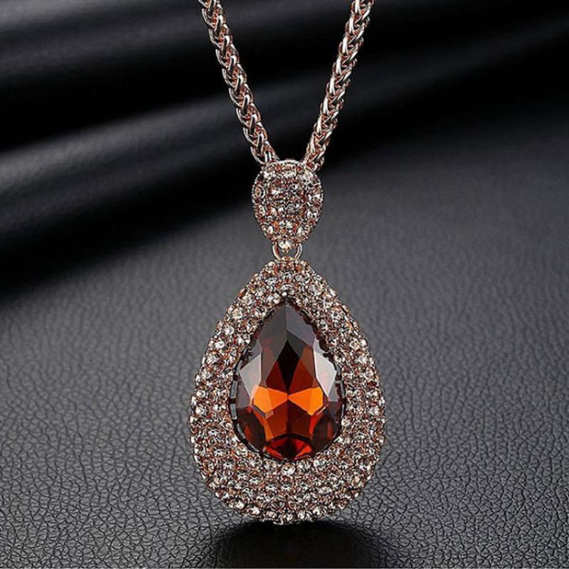 Vintage Long Chain Pendant Necklace For Women Fashion Gray Water Drop Crystal Sweater Chain Party Jewelry Gift