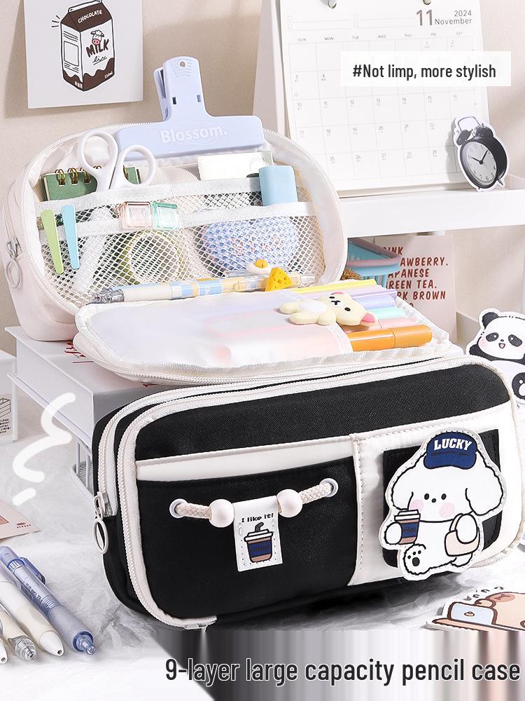 Milk-Huhu High-End Large Capacity Velcro Pencil Case for Middle School Students