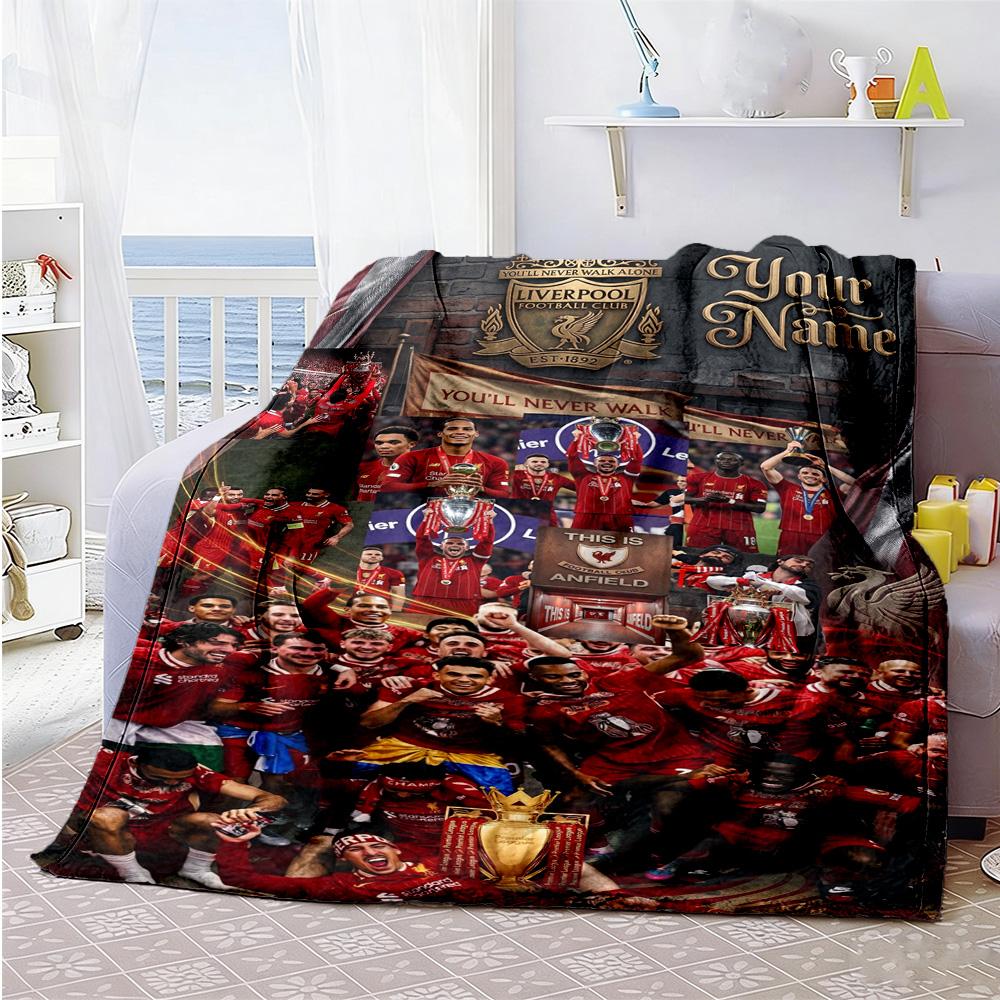 Liverpool Fc Personalized Text Blanket Lightweight Customizable Blanket Durable Comfort For Home Decor Couch Office Bedding Four Seasons Multipurpose