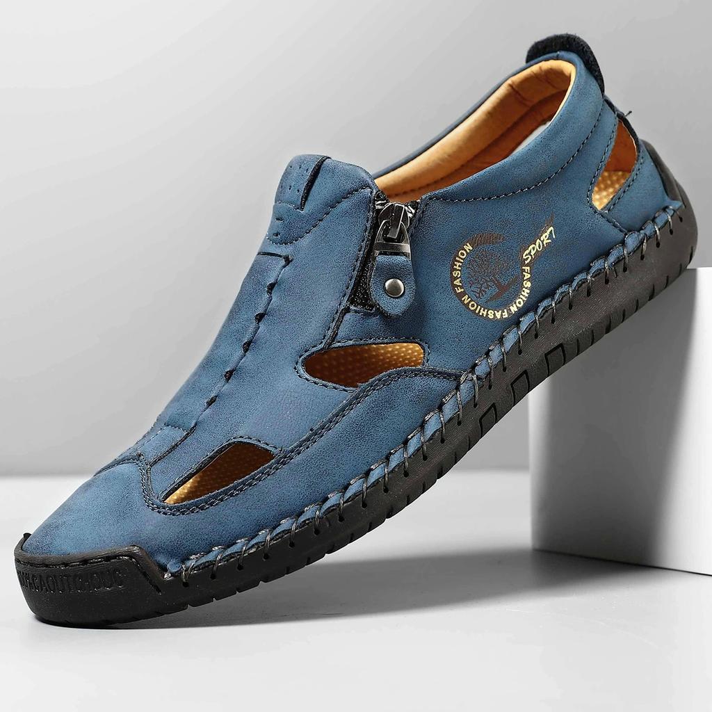 Sandali Uomo Traspiranti Estivi Sandali Romani alla Moda Scarpe Casual da Uomo in Pelle Artigianale Sandali da Spiaggia da Uomo con Zeppa per Esterno