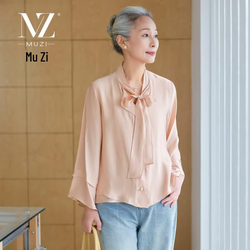 

Muzi Women s Bow-Knot Long Sleeve Thin Blouse M